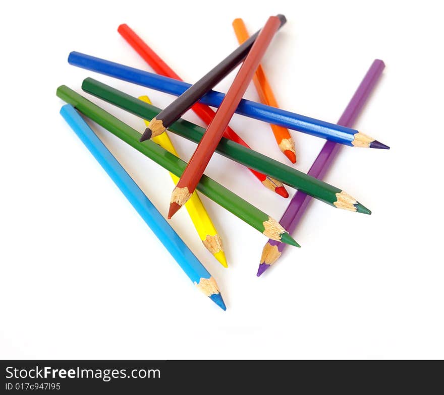 Bright color pencils  isolated on a white background