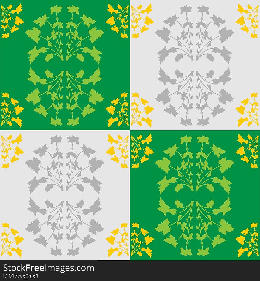 Retro foliage chequered background in green, grey and gold. Retro foliage chequered background in green, grey and gold