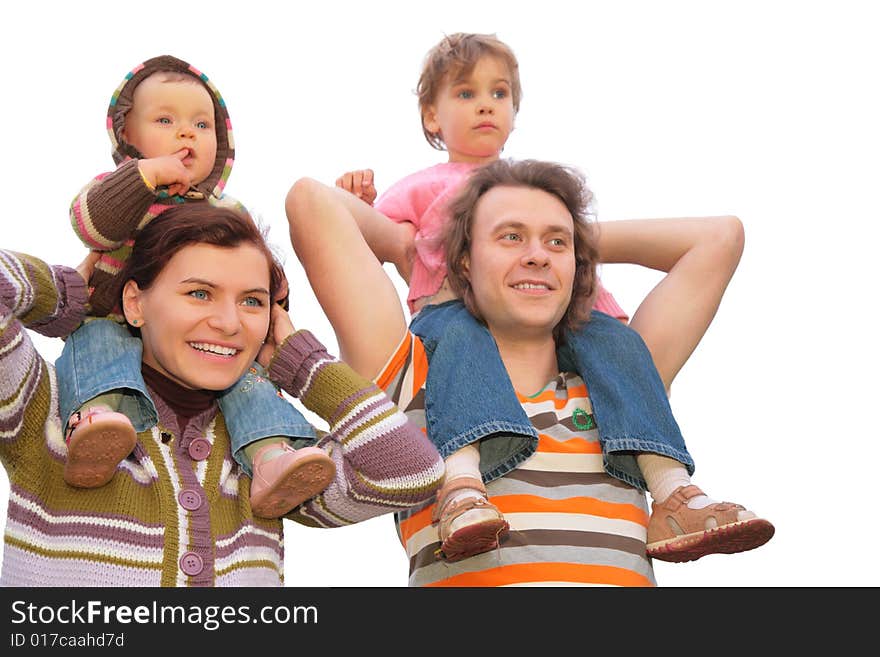 Parents with children on shoulders