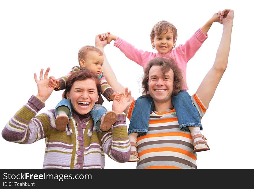 Two parents with children on shoulders