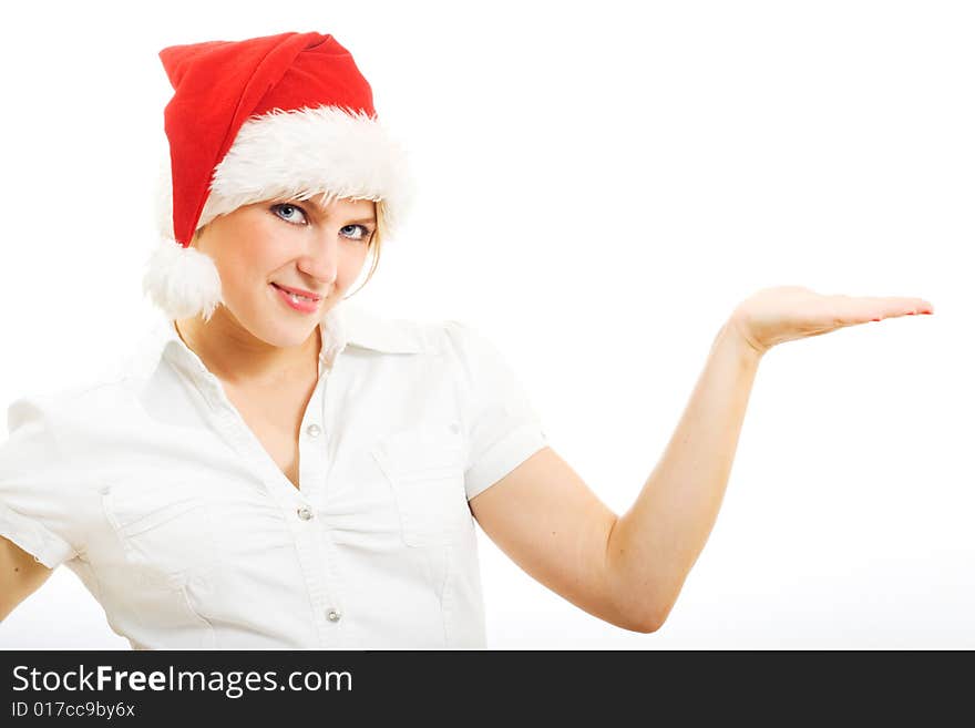 Young beautiful girl in Santa hat.