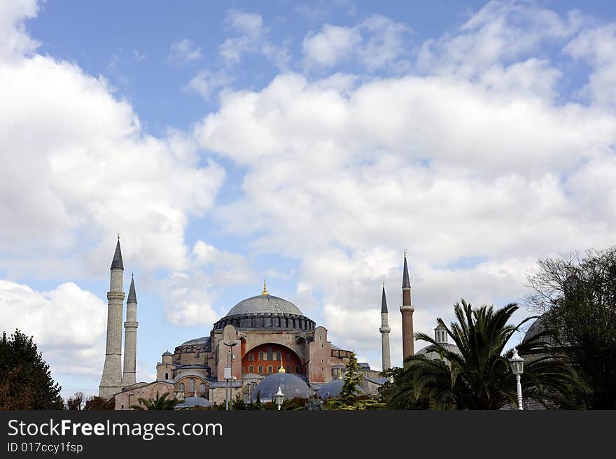 Hagia Sophia is a former patriarchal basilica, later a mosque, now a museum in Istanbul, Turkey. Famous in particular for its massive dome, it is considered the epitome of Byzantine architecture.