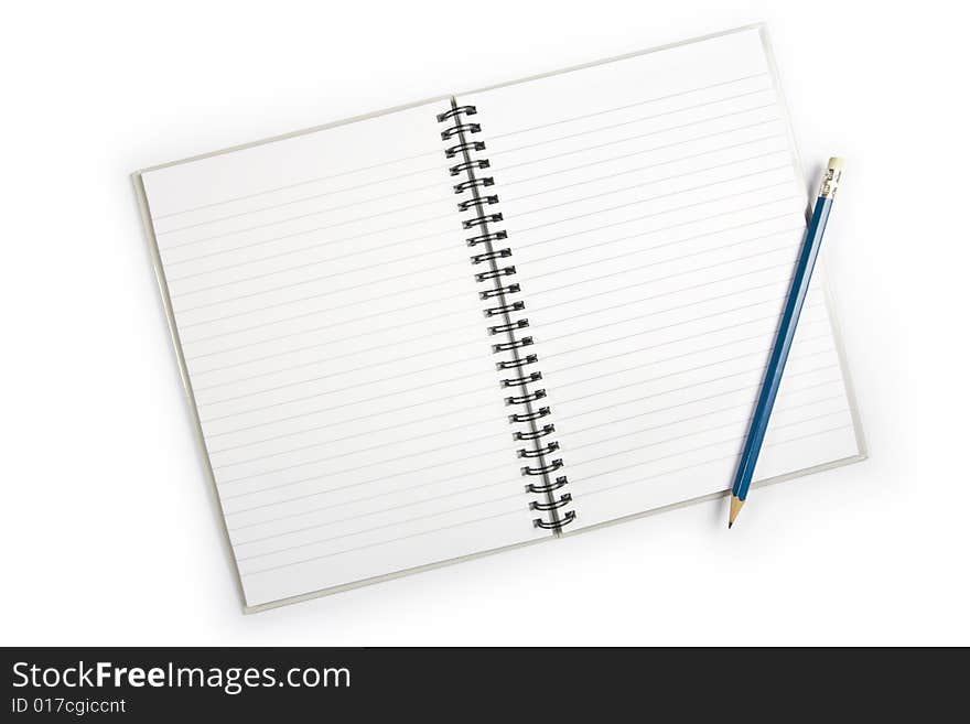 A double page spread of a lined notepad with a pencil lying down the right-hand side