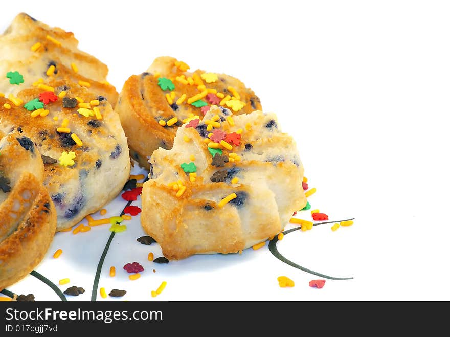 Fresh fruit-cakes on the white plate with fall food decor. Fresh fruit-cakes on the white plate with fall food decor.