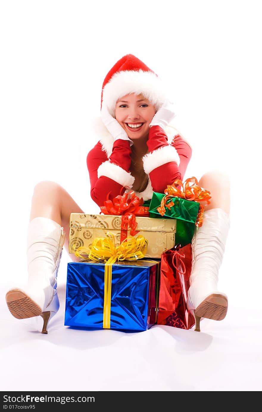 Happy laughing girl with Christmas presents. Happy laughing girl with Christmas presents