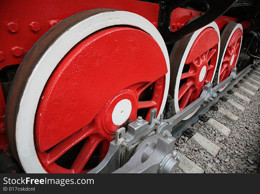 Locomotive wheels close-up