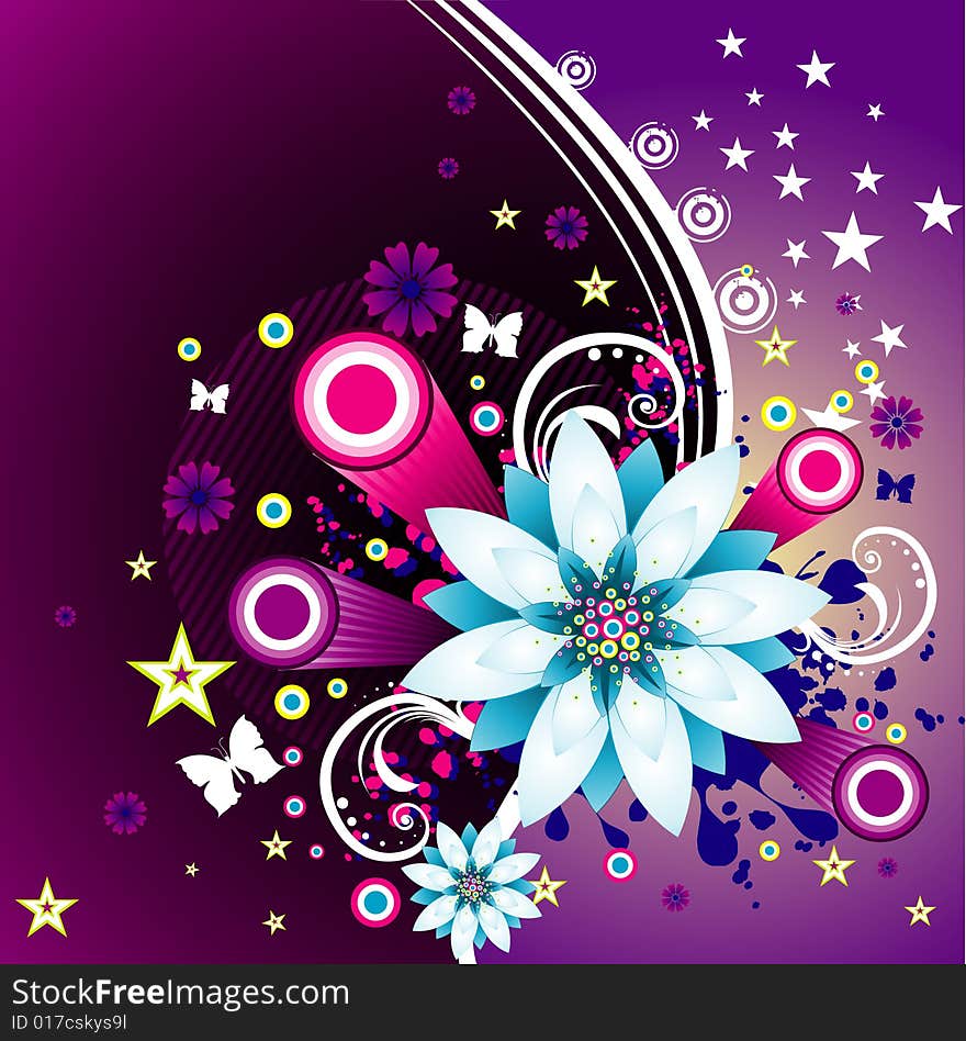 Vector fantasy background and flowers illustration composition. Vector fantasy background and flowers illustration composition