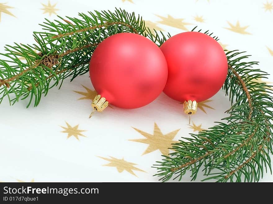 Christmas background with two pink balls