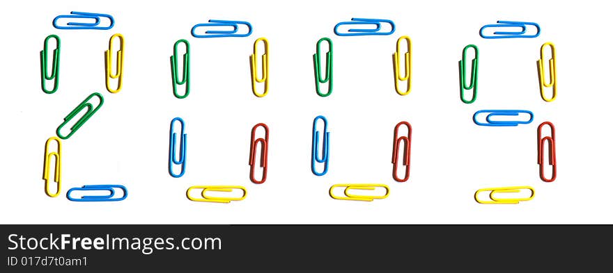 Paper clips in different figures on a white background