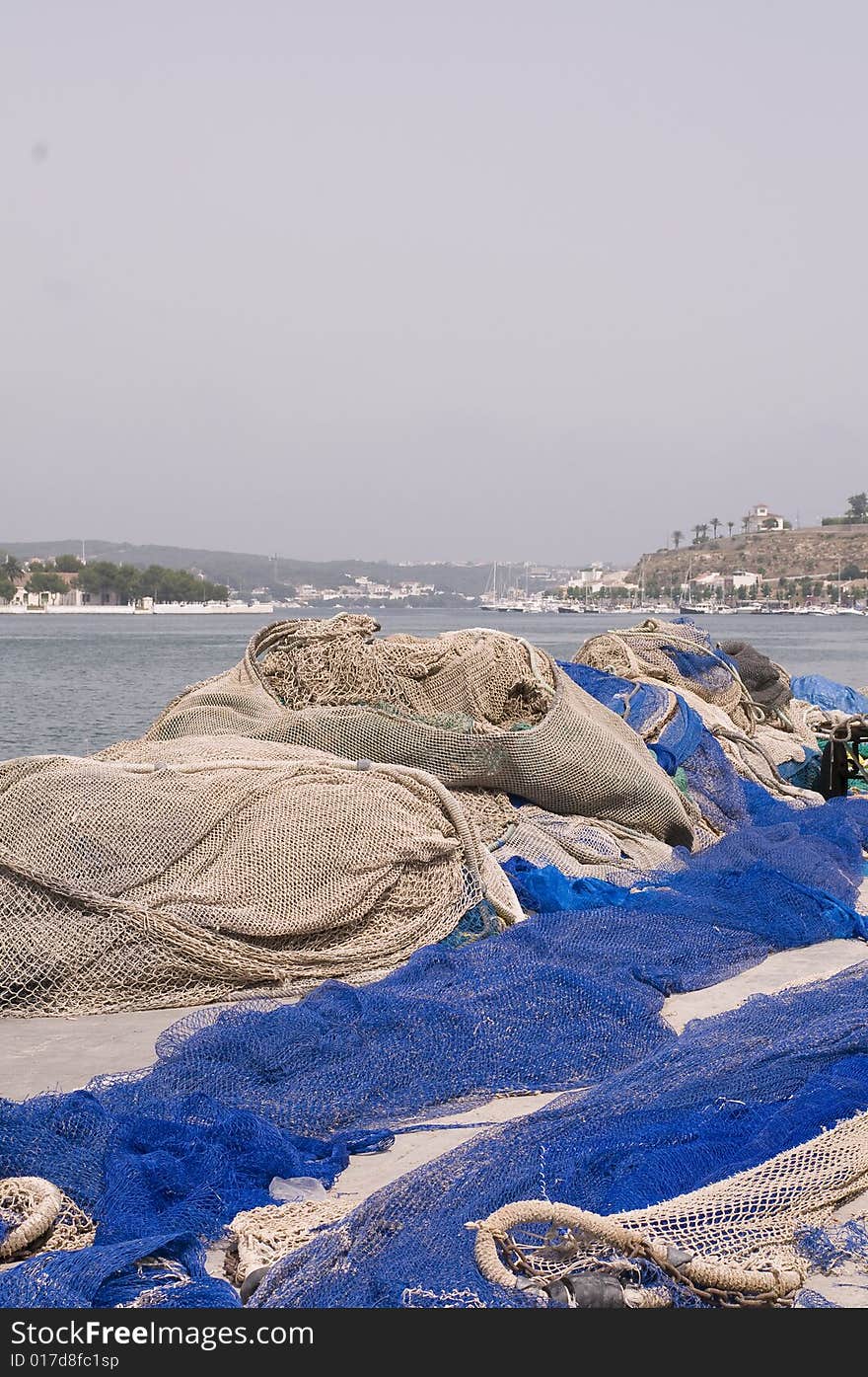 Menorca Mahon port fishing  nets