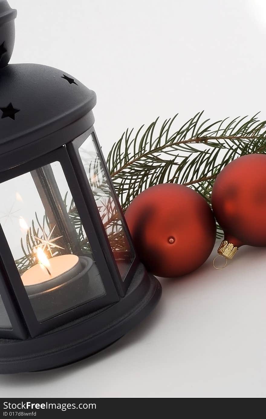 Two red balls with lantern on the white background