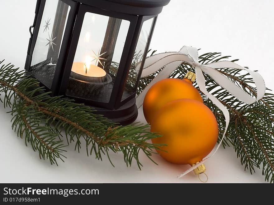 Two yellow balls with lantern on the white background