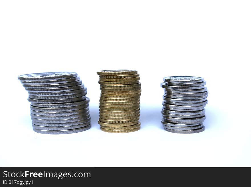 Coins stack with white background