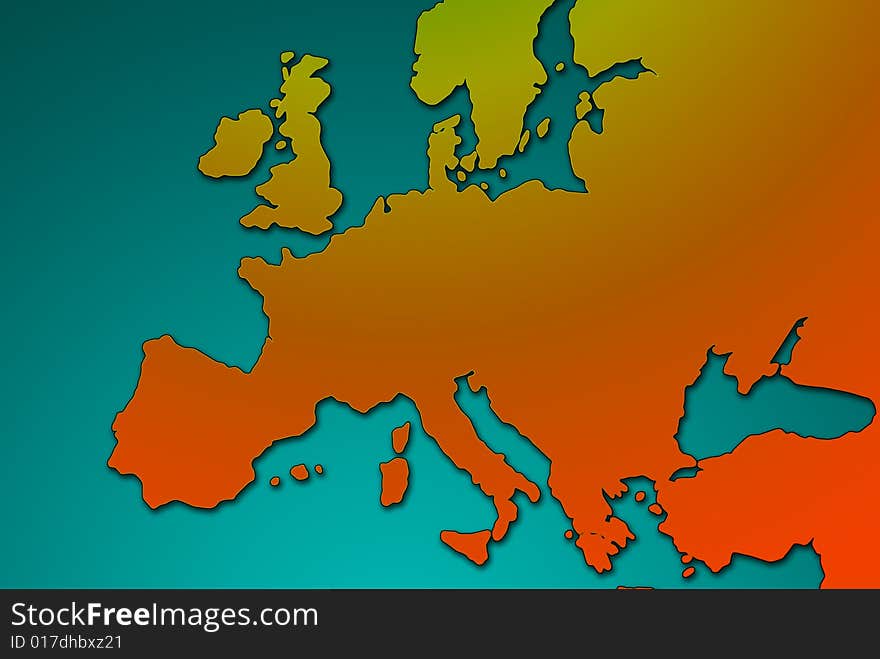 Colourful outline map of Europe in shades of orange. Colourful outline map of Europe in shades of orange