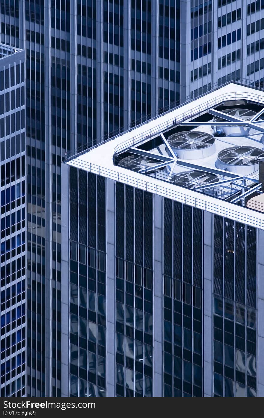 Three blue Skyscrapers in New York as seen from above. Three blue Skyscrapers in New York as seen from above.