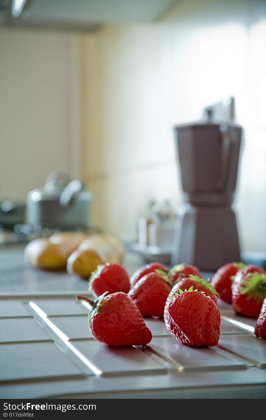 Fresh strawberry on kitchen table. Fresh strawberry on kitchen table