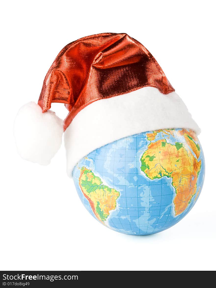 Santa s red hat and globe