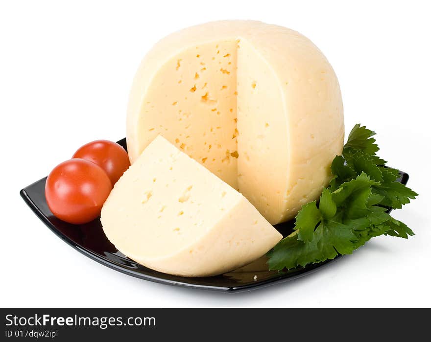 Fresh appetizing cheese on a white background. Fresh appetizing cheese on a white background