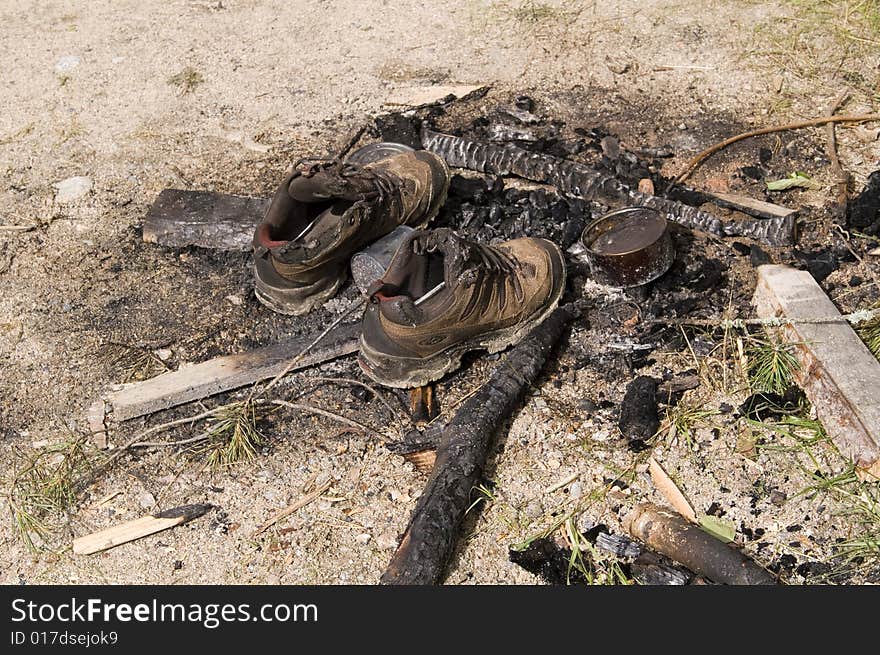 Burnt Jogging Shoes In A Bonfire