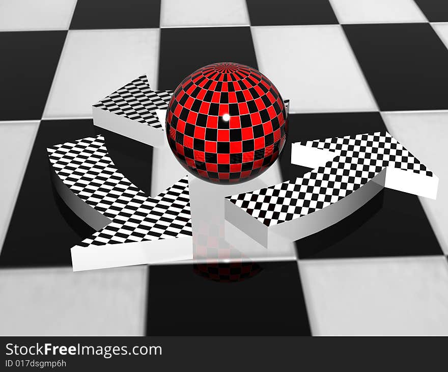 3d recycle with chess texture symbol around the sphere