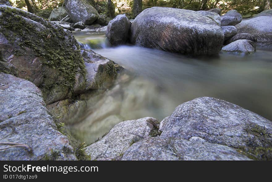 Water in Motion.
Slow shutter speed exposure of flowing water in River Vecchio high-up in the Mountains on Corsica, France