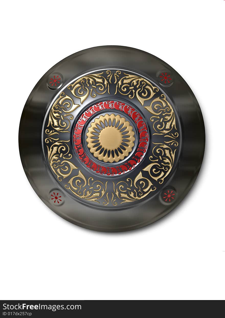 The image of the shield laying on a background, 3D rendering