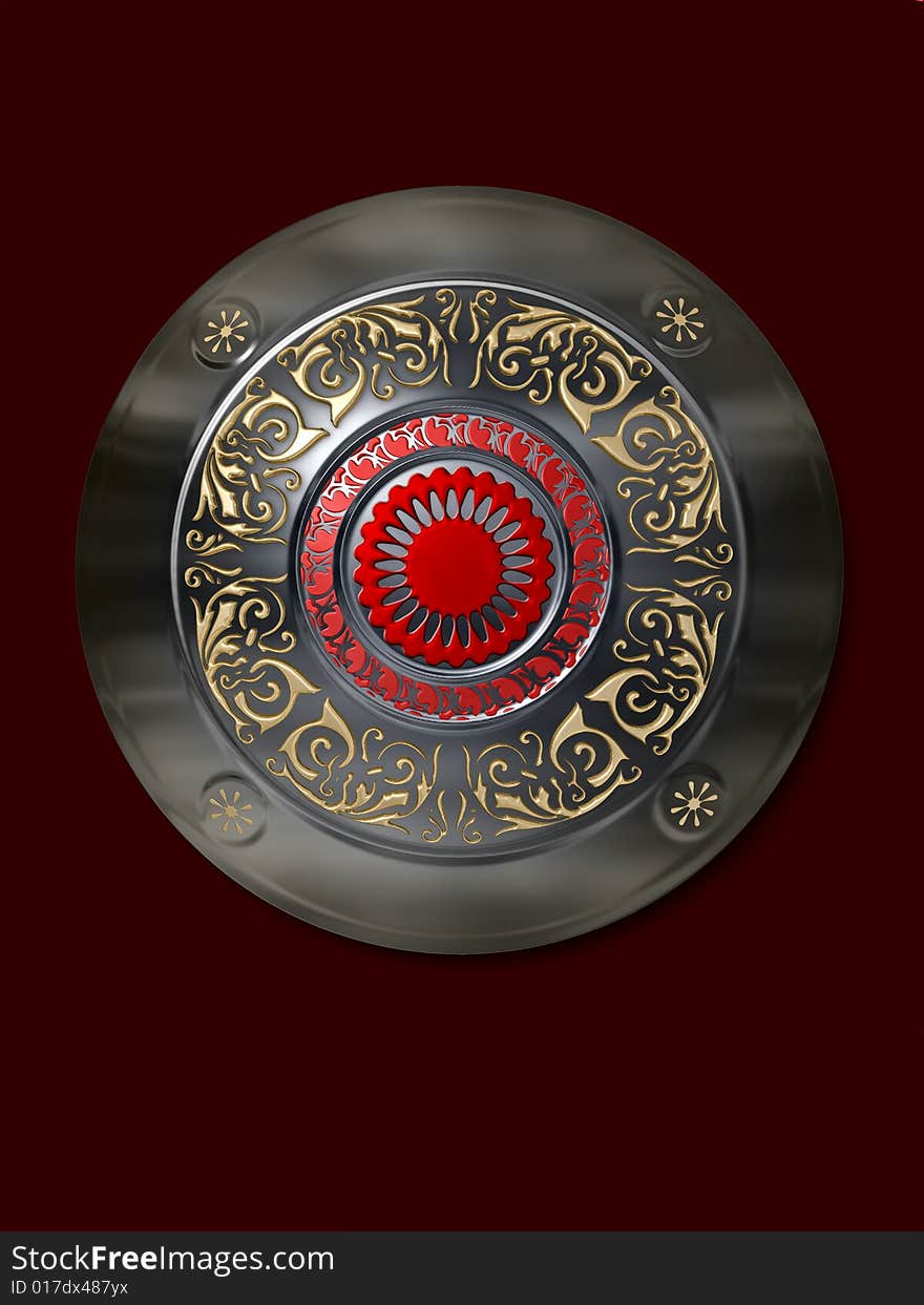 The image of the shield laying on a background, 3D rendering