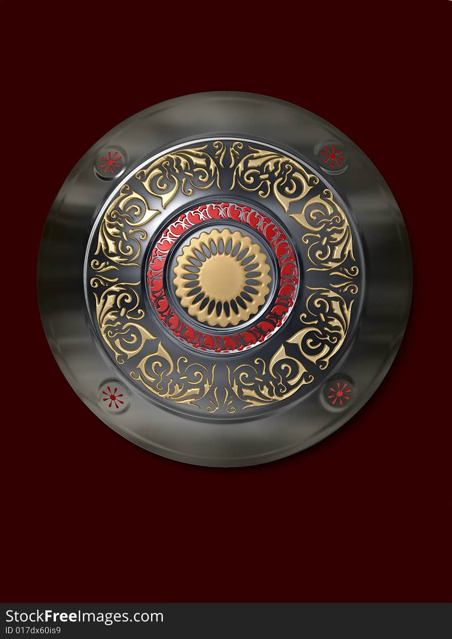 The image of the shield laying on a background, 3D rendering