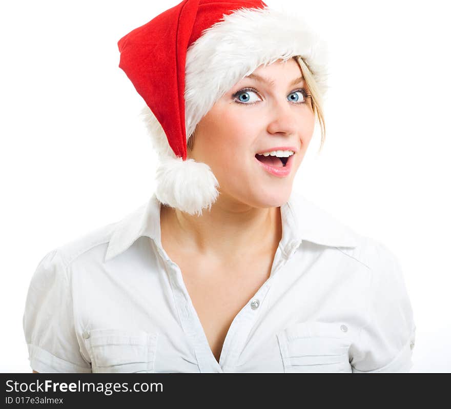 Beautiful Girl In Santa Hat.