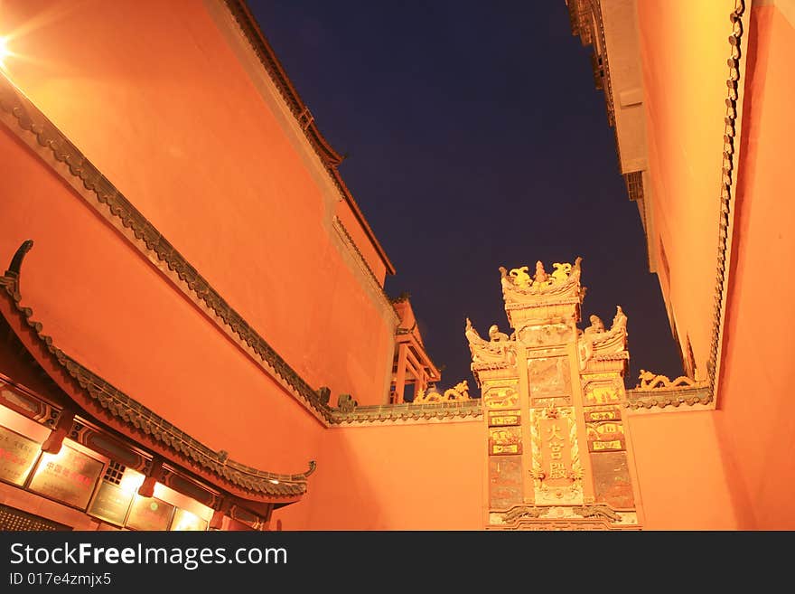 Temple at night in changsha,hunan province ,china. Temple at night in changsha,hunan province ,china