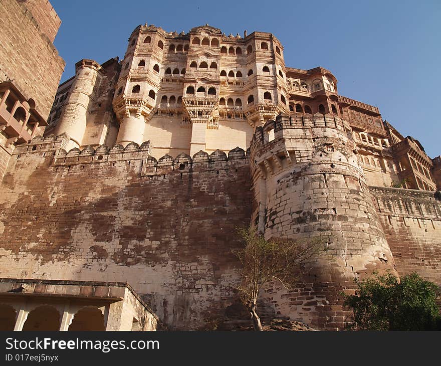 Mehrangarh Fort, located in Jodhpur city in Rajasthan state is one of the largest forts in India. Mehrangarh Fort, located in Jodhpur city in Rajasthan state is one of the largest forts in India