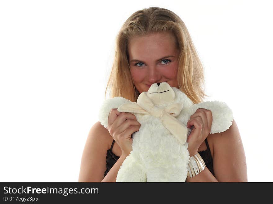 Woman and teddy bear