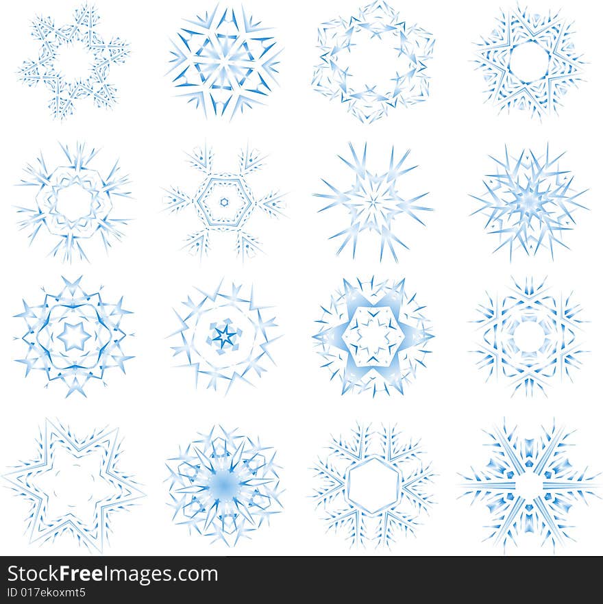 Set of different snow crystals. Set of different snow crystals