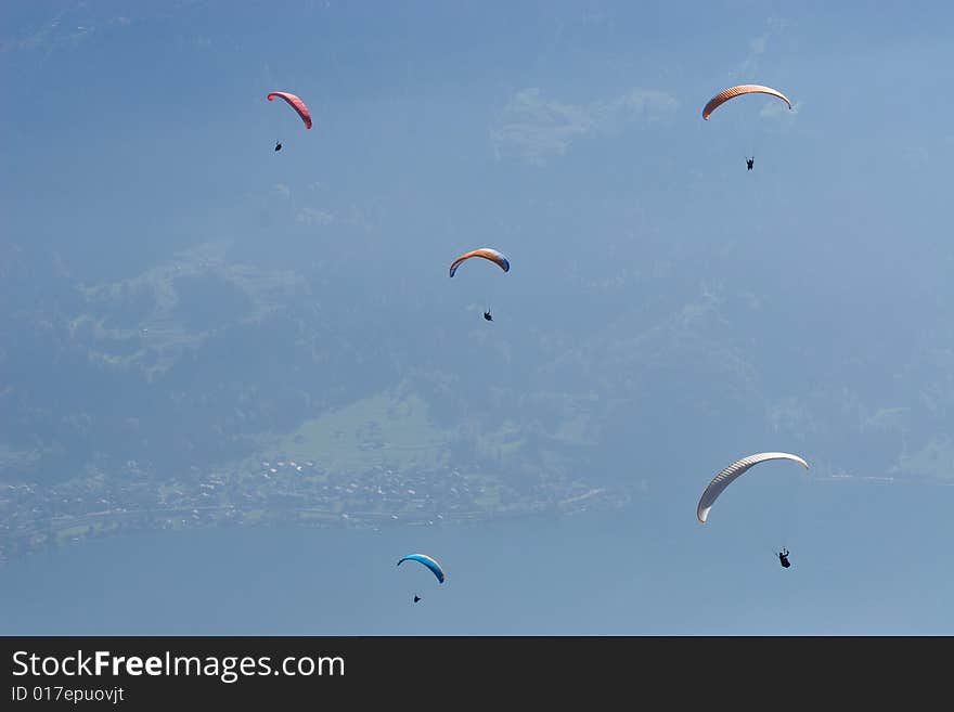 Paragliding above Thunersee, Niederhorn, Switzerland