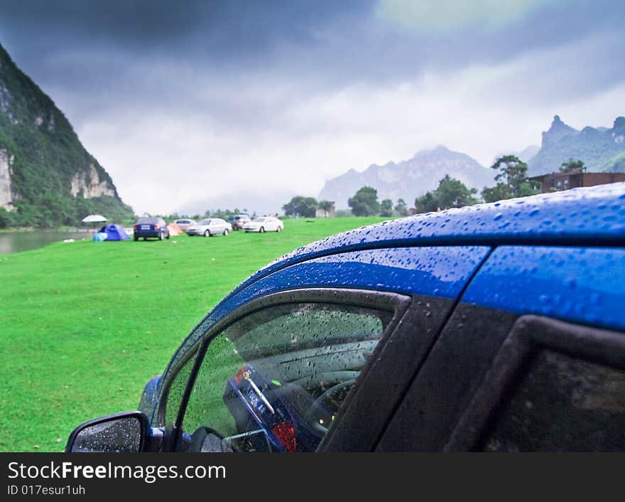 This is a car on the meadow