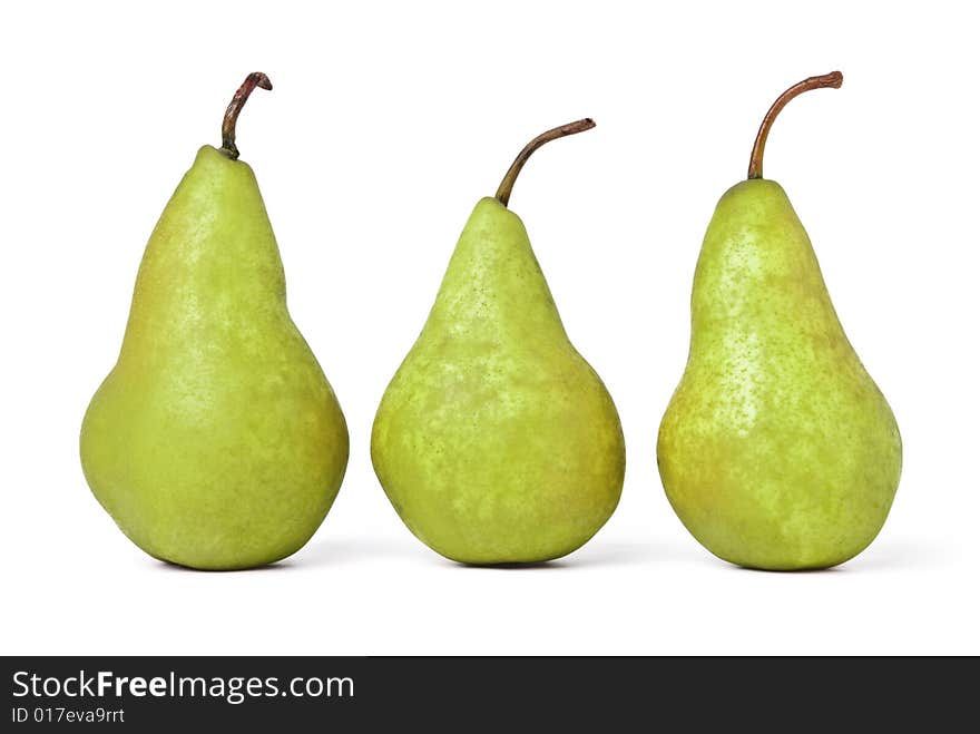 Row of three green pears