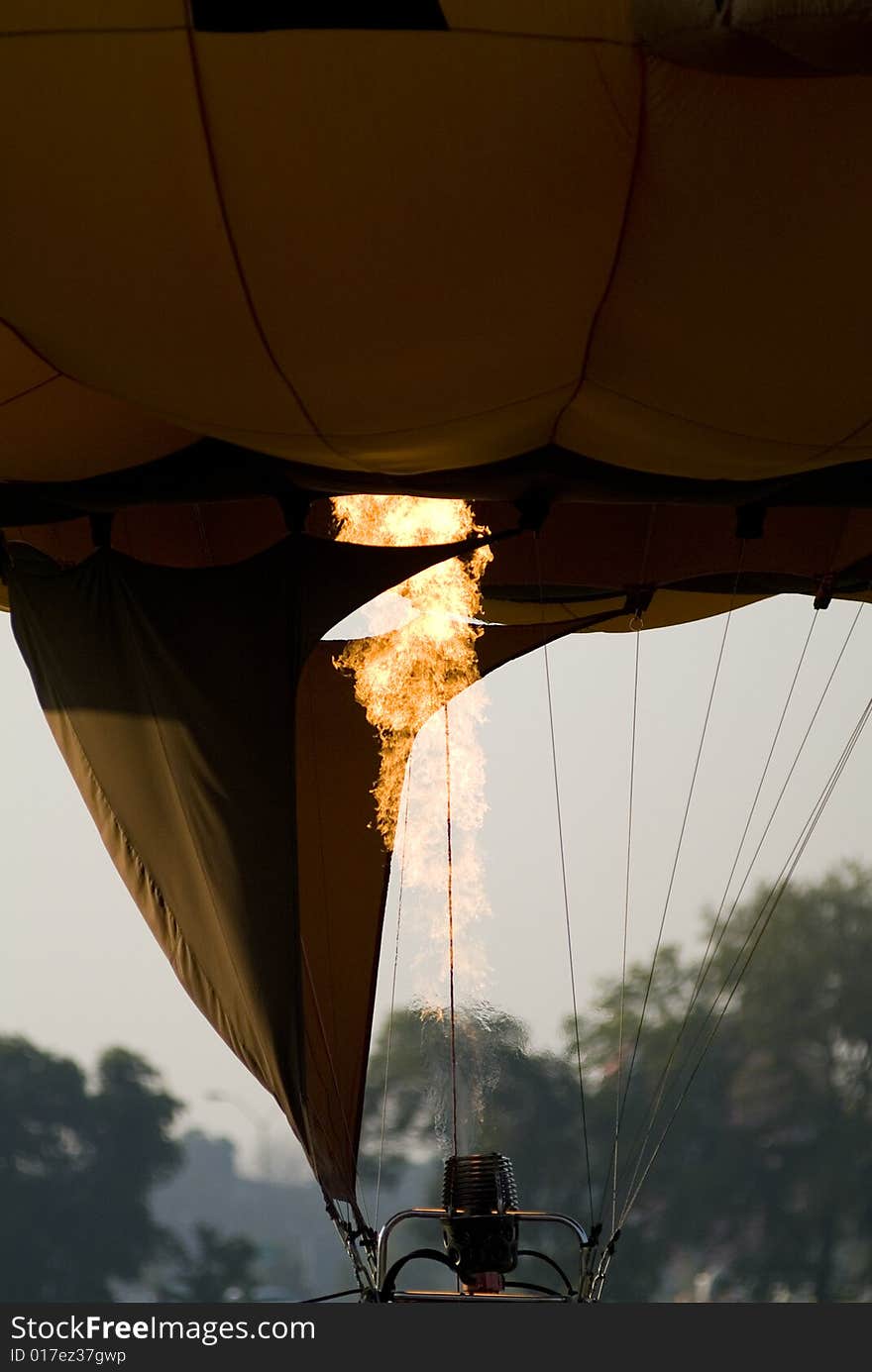 Gas burner flames filling a hot air balloon. Gas burner flames filling a hot air balloon