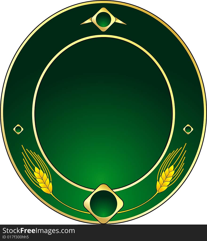 A green round  label  with ear. A green round  label  with ear