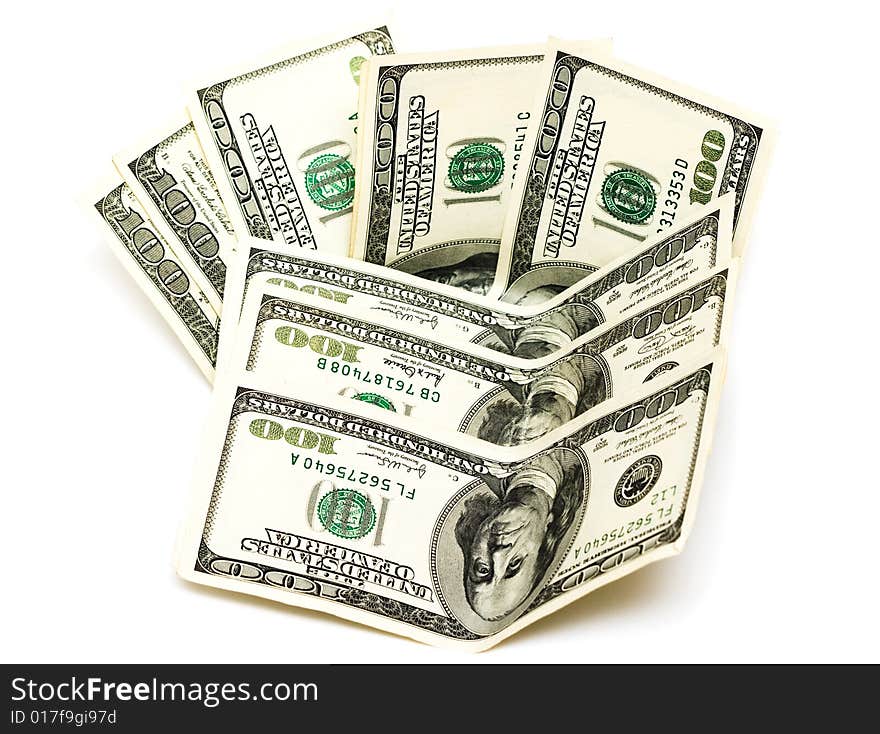 One hundred dollars on white background