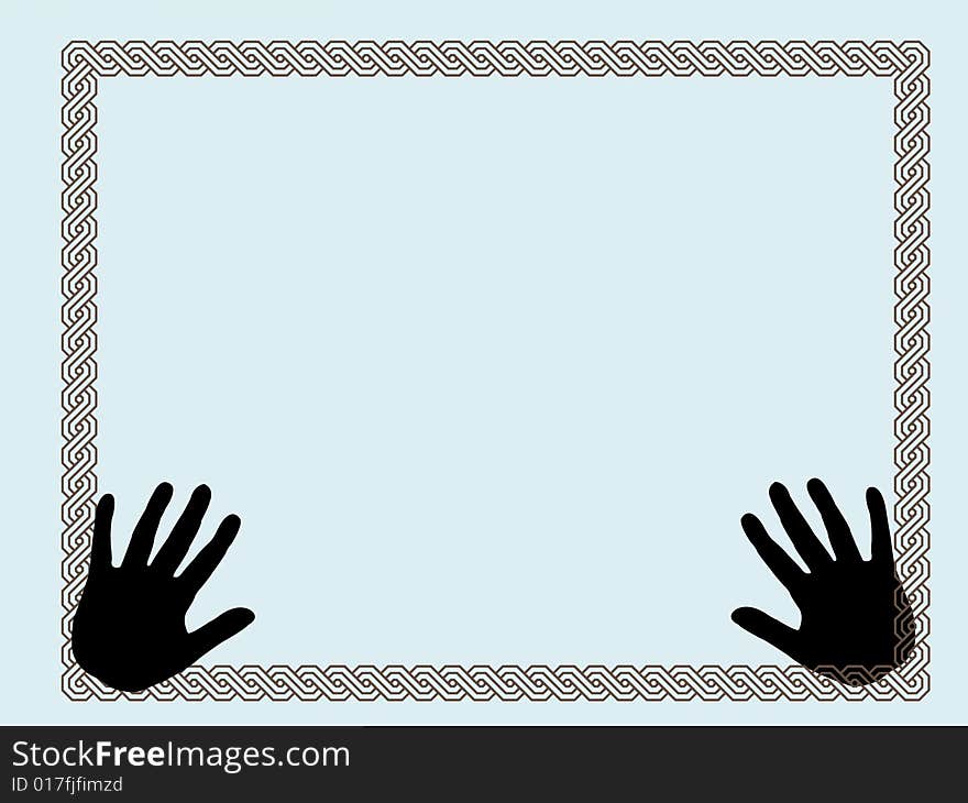 Classical frame with hand  isolated on green background,element for design, vector illustration