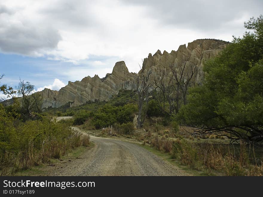 Clay cliffs. Filming location of Lord of the Rings trilogy. South Island. New Zealand