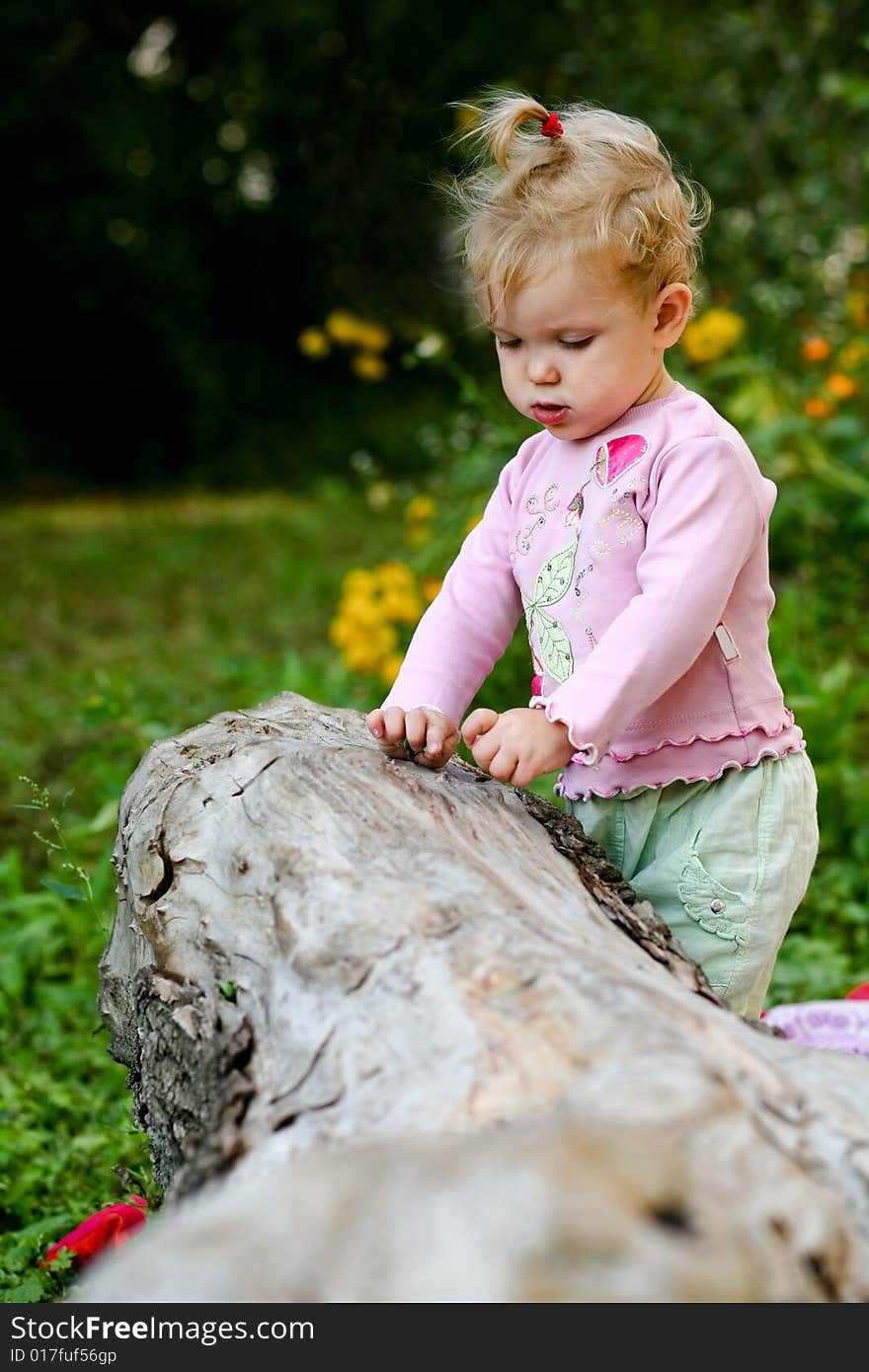 An image of little baby-girl playing outdoor. An image of little baby-girl playing outdoor