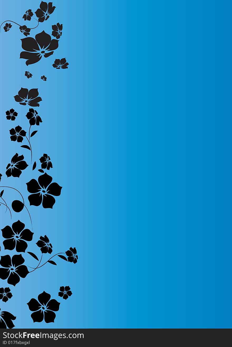 Black flowers in a blue background. Black flowers in a blue background