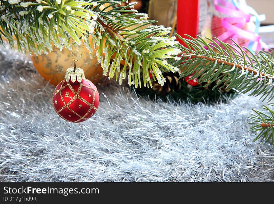 Christmas decoration of ball and ribbons. Christmas decoration of ball and ribbons.