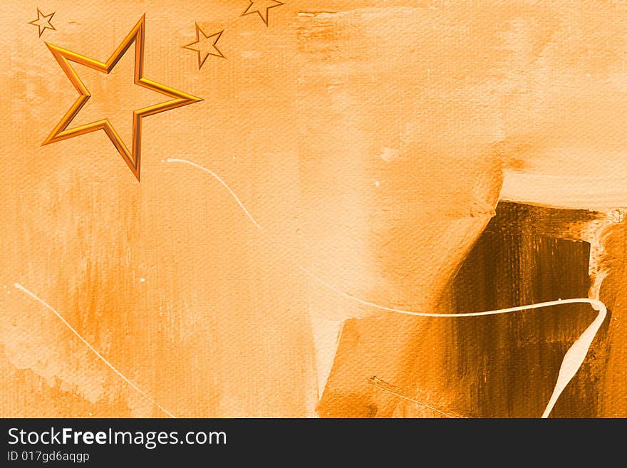 Golden stars on horizontal abstract art background in sepia color. Golden stars on horizontal abstract art background in sepia color