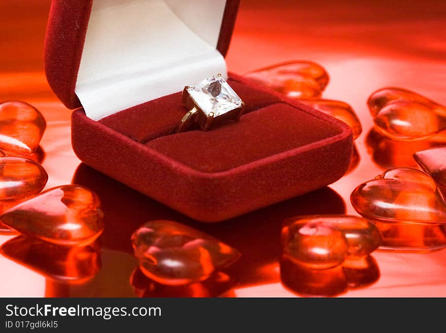 Diamond ring in beautiful red box. Diamond ring in beautiful red box