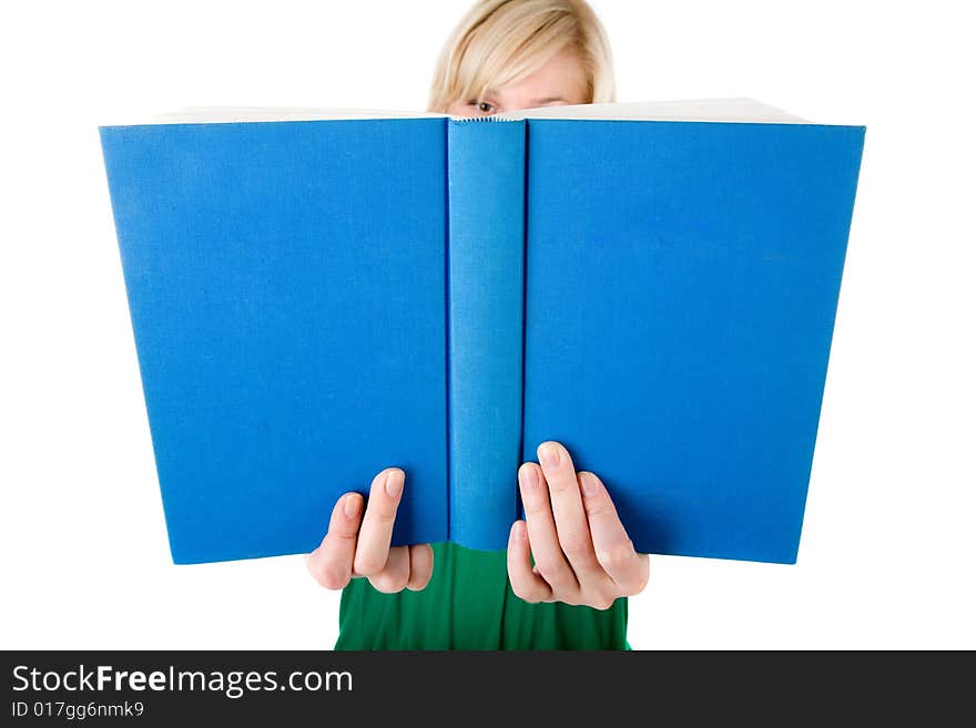 Young pretty girl with book on the white. Young pretty girl with book on the white