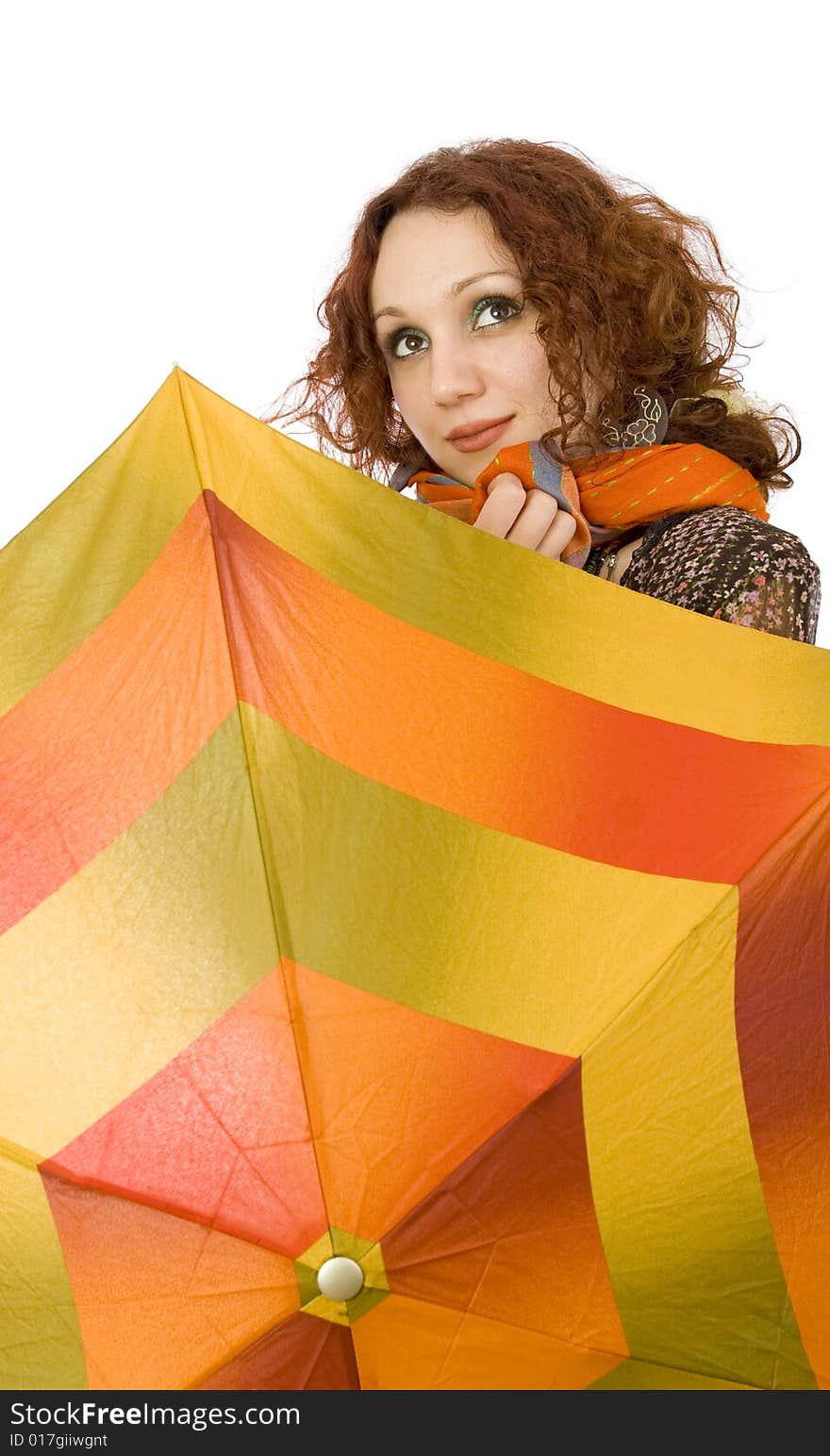 Portrait of  girl with colorful umbrella. Portrait of  girl with colorful umbrella