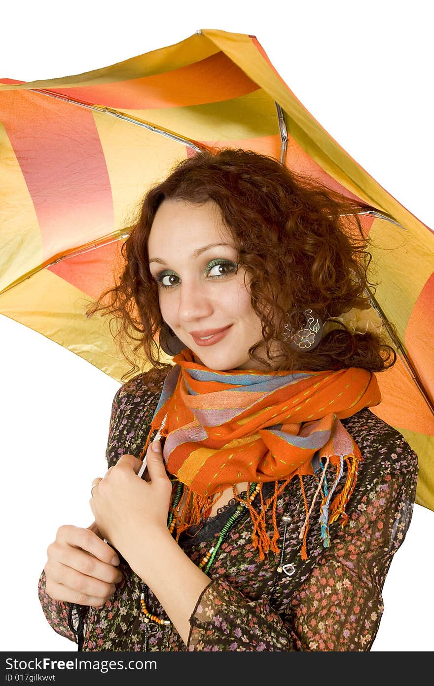 Portrait of  happy girl with colorful umbrella. Portrait of  happy girl with colorful umbrella