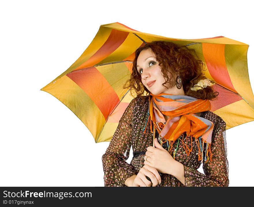 Portrait of happy girl with colorful umbrella. Portrait of happy girl with colorful umbrella